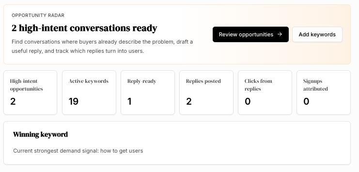Privly opportunity feed showing source evidence and qualification context.
